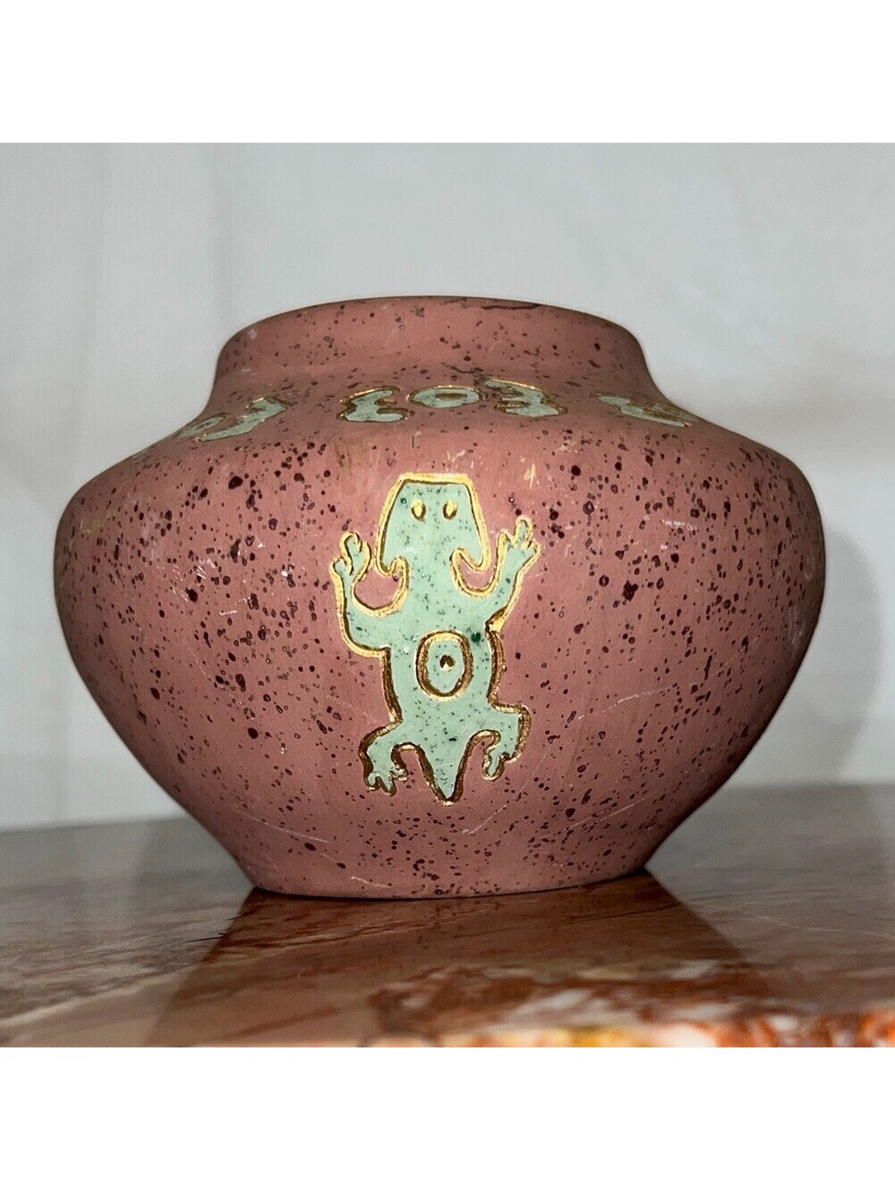 VTG Mexican Pottery Vase 6 In Folk Art Lizard Gecko Southwest Turquoise Desert